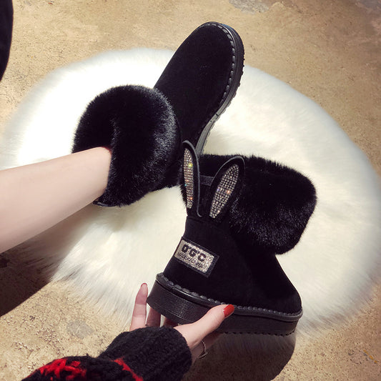 Women's Mid-tube Plus Velvet Cotton Shoes Snow Boots