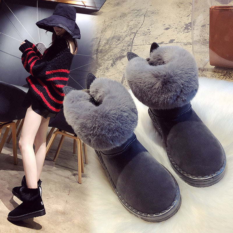 Women's Mid-tube Plus Velvet Cotton Shoes Snow Boots
