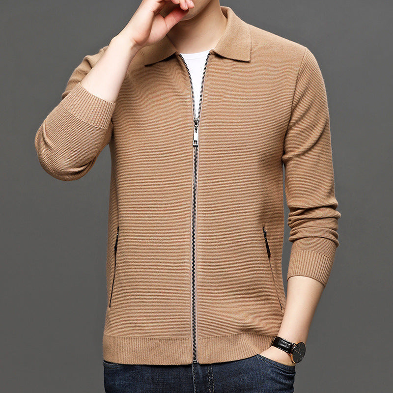 Knit Sweater Men's Cardigan Lapel Autumn New Loose Men's Jacket Business Casual Solid Color Men's Sweater Jacket