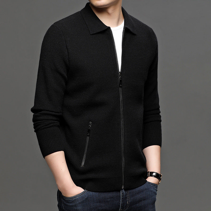 Knit Sweater Men's Cardigan Lapel Autumn New Loose Men's Jacket Business Casual Solid Color Men's Sweater Jacket