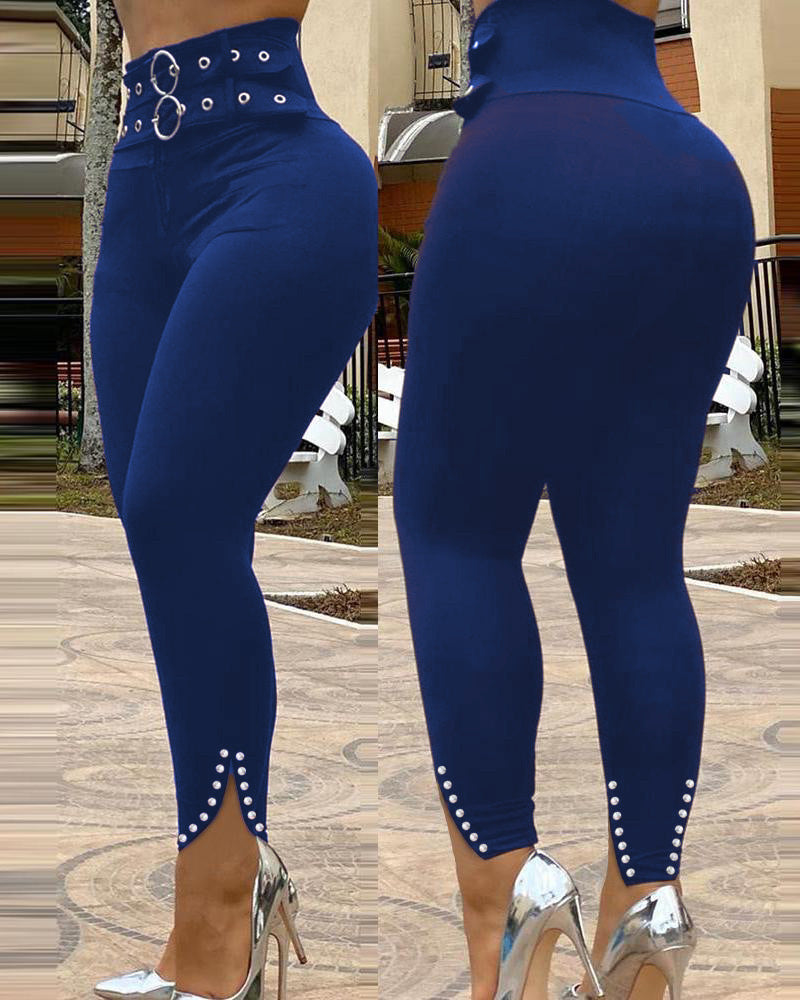 Solid Color High Waist Skinny Pants