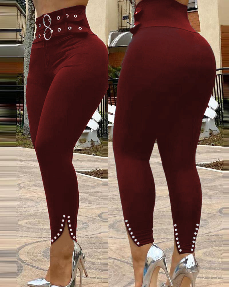 Solid Color High Waist Skinny Pants