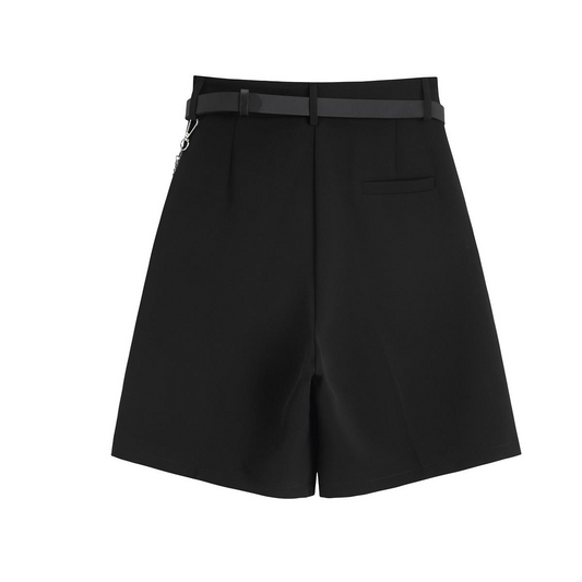 Women's Suit Shorts Summer Loose Wide-Leg Five-Point Pants Hong Kong Style Temperament Casual Pants With Waist Chain