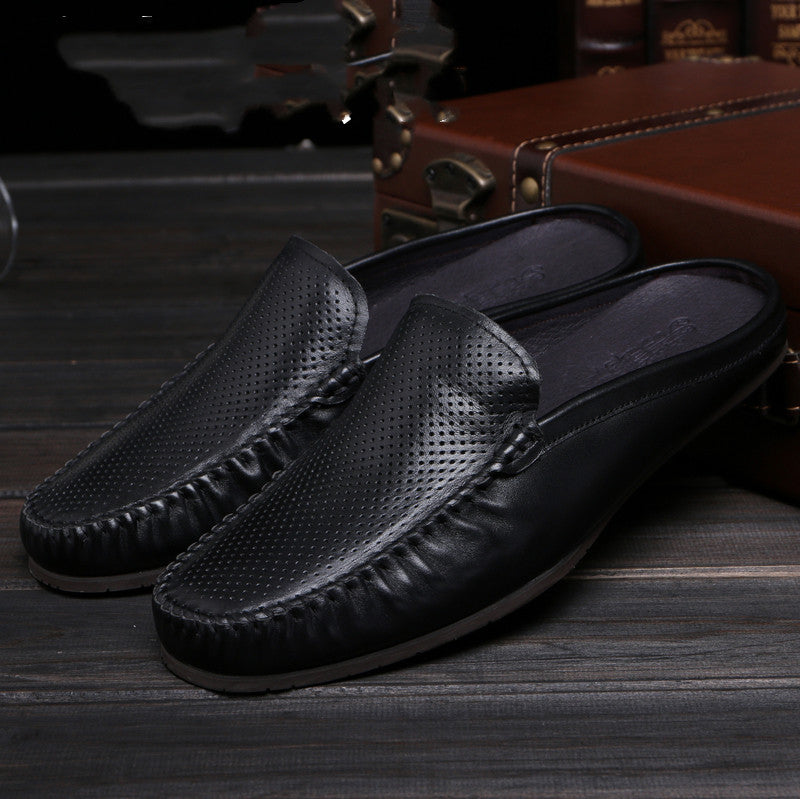 Summer Fashion Casual Men's Slippers, Soft Leather Soft Sole Baotou Half Slippers