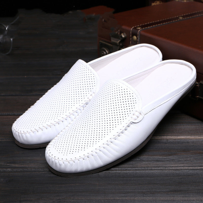 Summer Fashion Casual Men's Slippers, Soft Leather Soft Sole Baotou Half Slippers