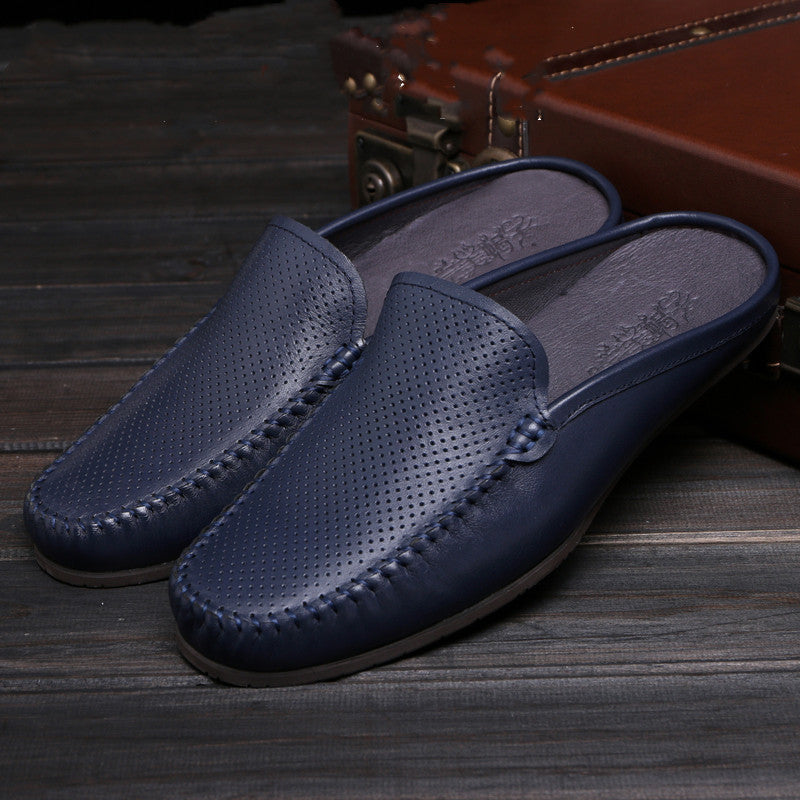 Summer Fashion Casual Men's Slippers, Soft Leather Soft Sole Baotou Half Slippers
