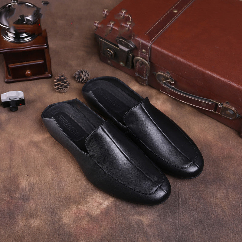 Summer Fashion Casual Men's Slippers, Soft Leather Soft Sole Baotou Half Slippers