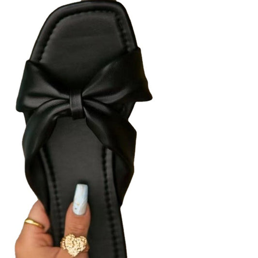 Ladies Slippers With Flat-bottomed Bow