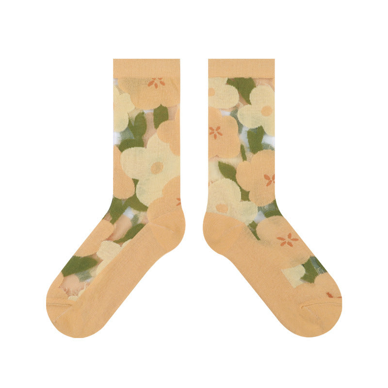 Spring And Summer Thin Breathable Glass Silk Socks Women's Tube Socks