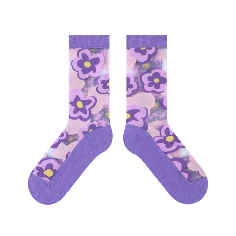 Spring And Summer Thin Breathable Glass Silk Socks Women's Tube Socks