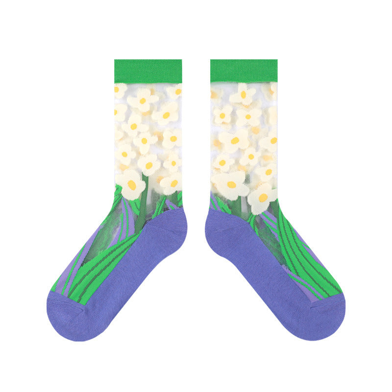 Spring And Summer Thin Breathable Glass Silk Socks Women's Tube Socks