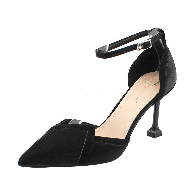 Satin Color Matching One-word Buckle Pointed Toe Women's Shoes