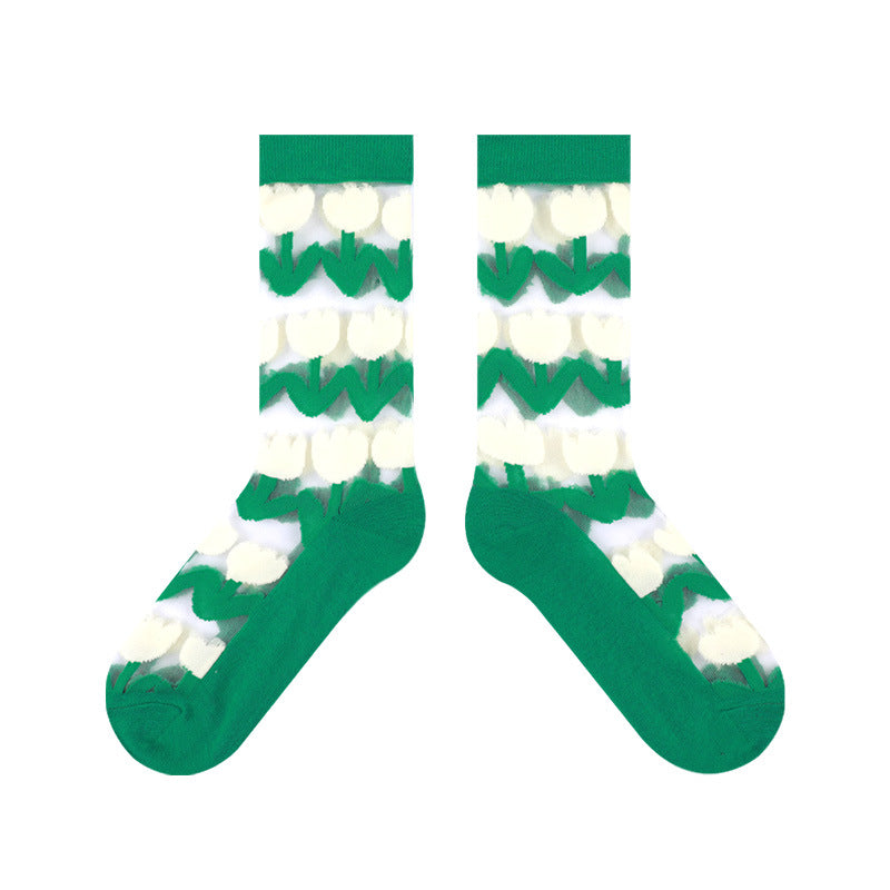 Spring And Summer Thin Breathable Glass Silk Socks Women's Tube Socks