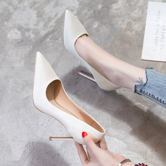Stilettos White Pointed Toe Single Shoes Summer