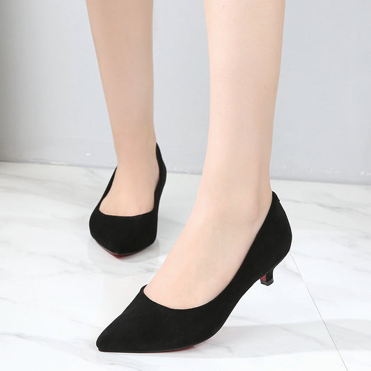 New Summer Large Size Women's Shoes 41-43 Stiletto Low Heel High Heels 3cm Pointed Toe Net Red Women's Singles Low Heel
