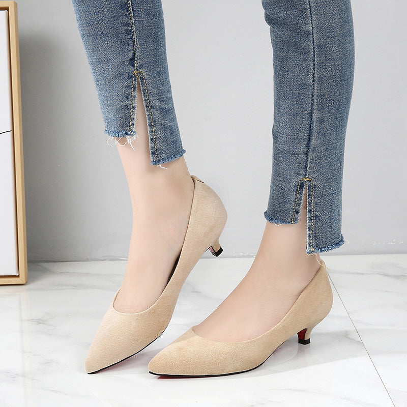 New Summer Large Size Women's Shoes 41-43 Stiletto Low Heel High Heels 3cm Pointed Toe Net Red Women's Singles Low Heel