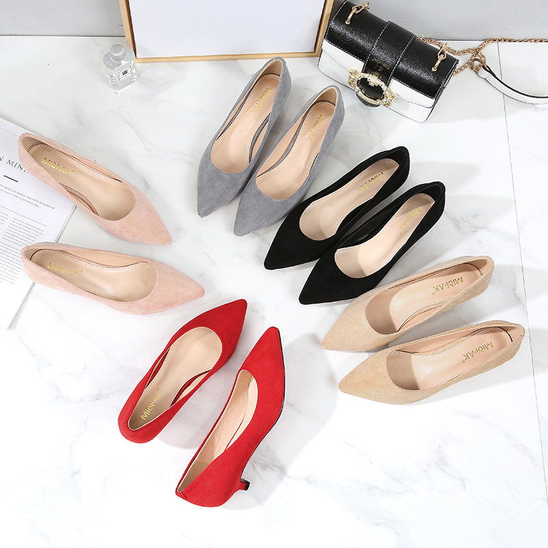 New Summer Large Size Women's Shoes 41-43 Stiletto Low Heel High Heels 3cm Pointed Toe Net Red Women's Singles Low Heel