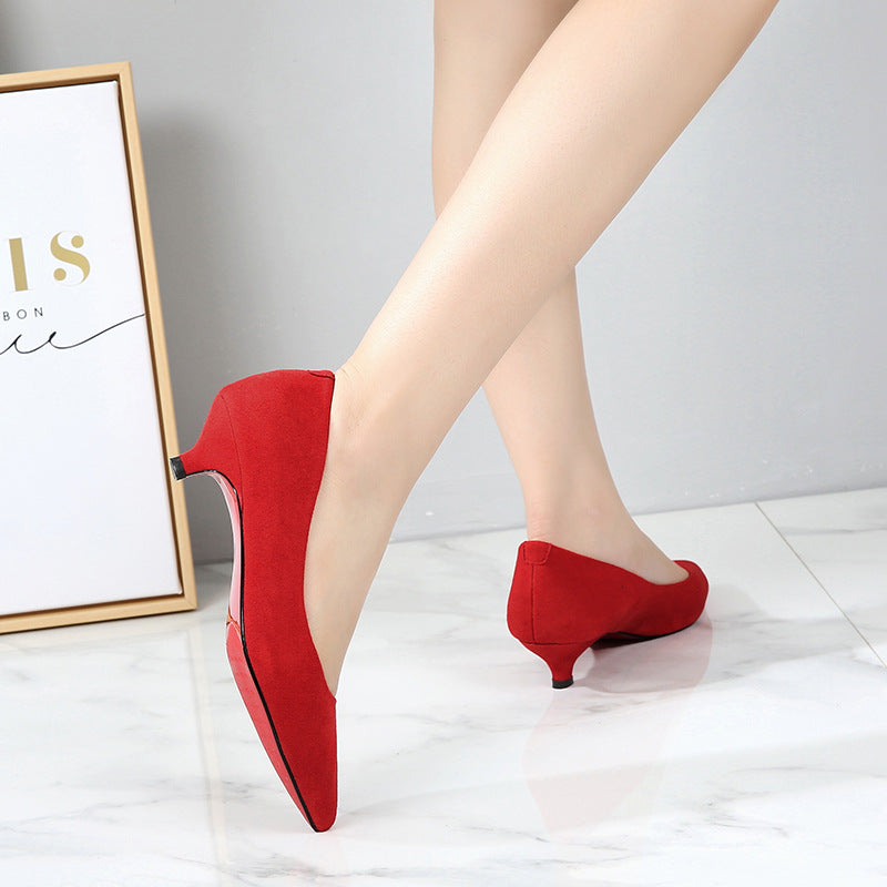 New Summer Large Size Women's Shoes 41-43 Stiletto Low Heel High Heels 3cm Pointed Toe Net Red Women's Singles Low Heel