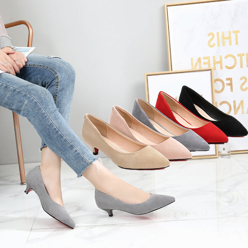 New Summer Large Size Women's Shoes 41-43 Stiletto Low Heel High Heels 3cm Pointed Toe Net Red Women's Singles Low Heel