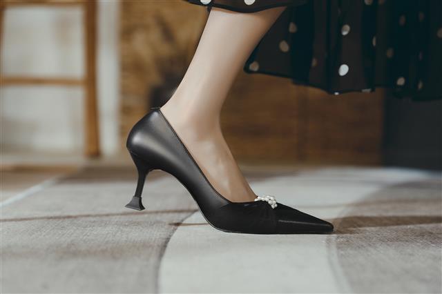 Pointed Toe Stiletto High Heels Leather Pearl Korean Style Simple Single Shoes Women