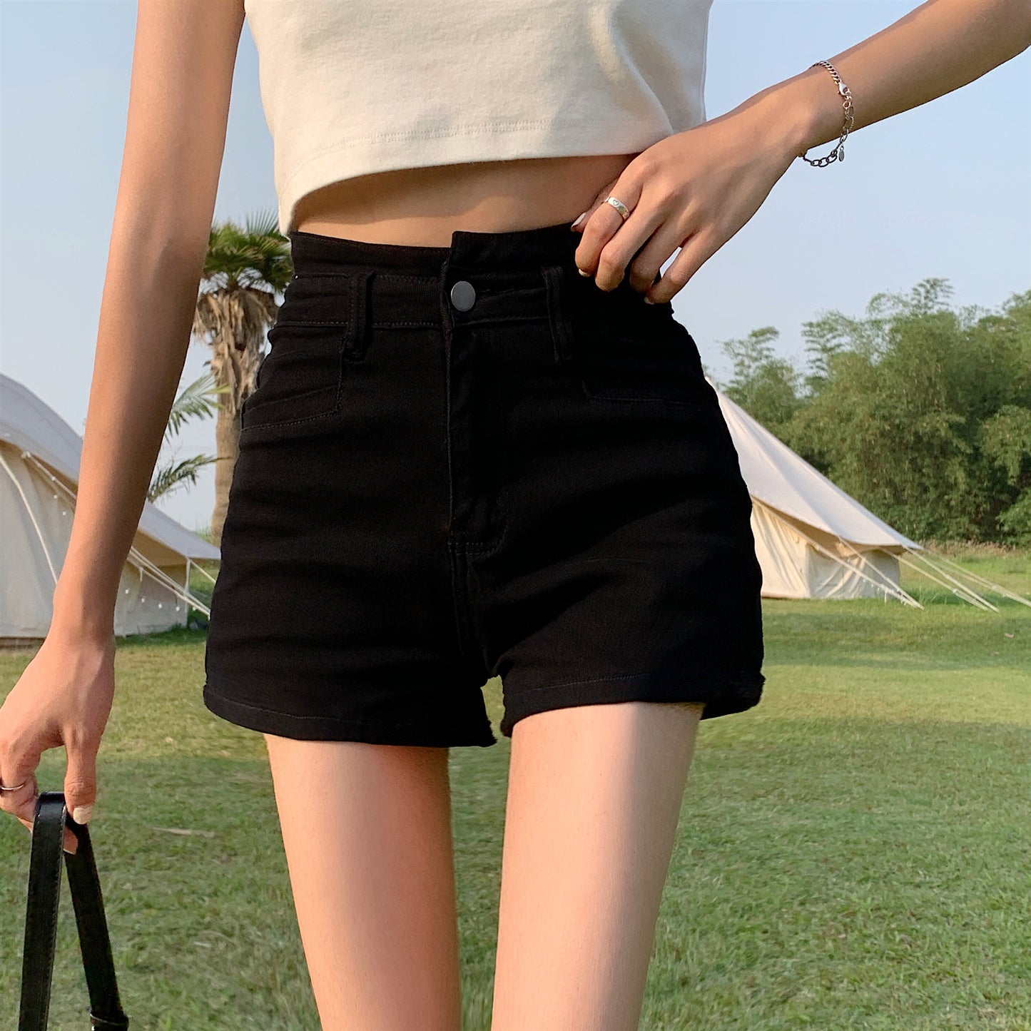 Summer High Waist A-line Hot Pants New Small Chic Hong Kong Flavor Pants