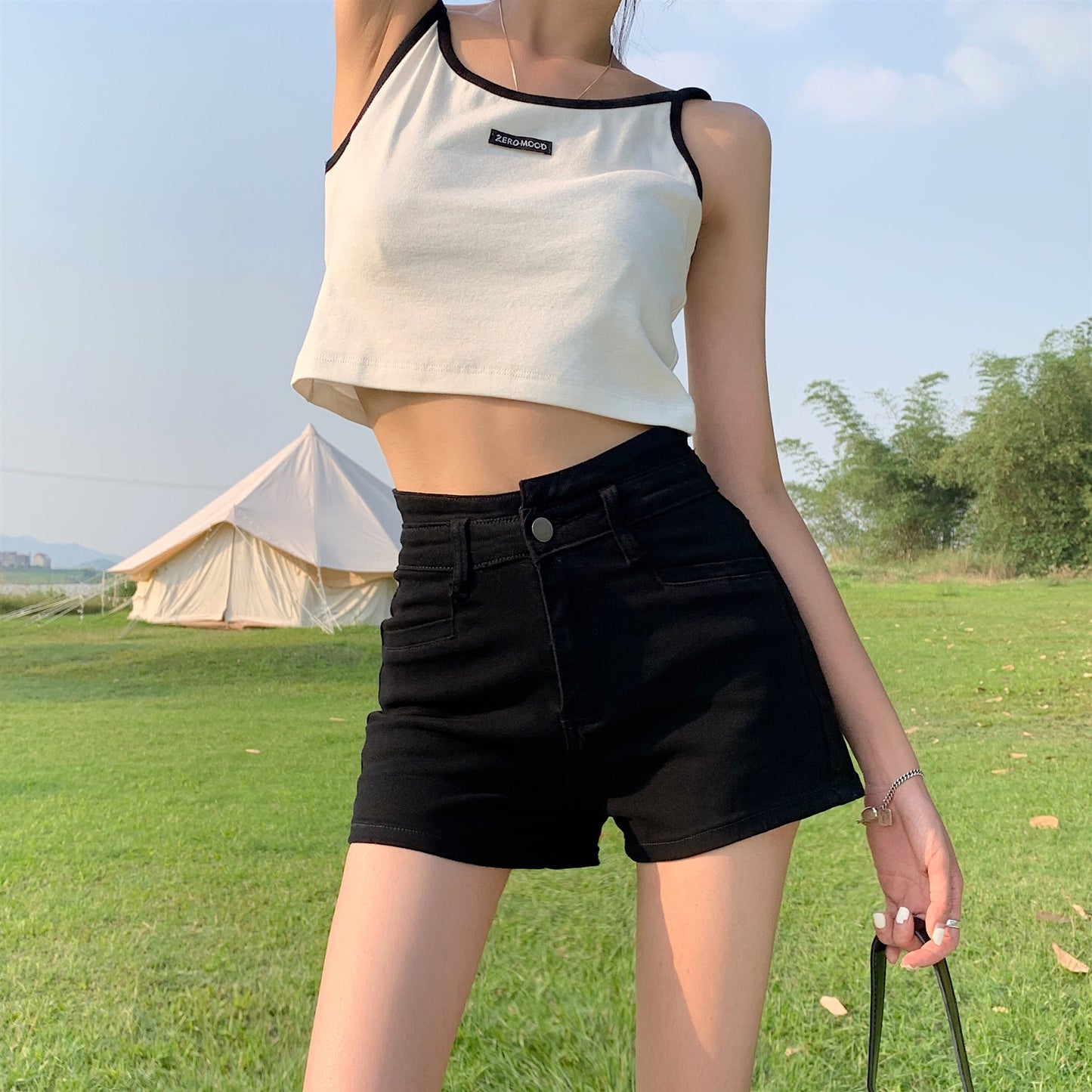Summer High Waist A-line Hot Pants New Small Chic Hong Kong Flavor Pants