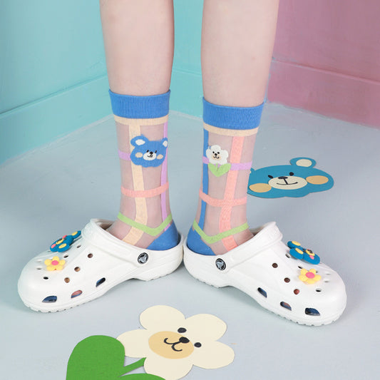 Thin Transparent Glass Fiber Breathable Cartoon Cute Ins Tide College Girl Socks Female Tube Socks