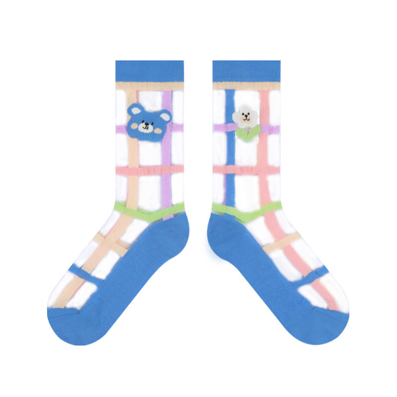 Thin Transparent Glass Fiber Breathable Cartoon Cute Ins Tide College Girl Socks Female Tube Socks
