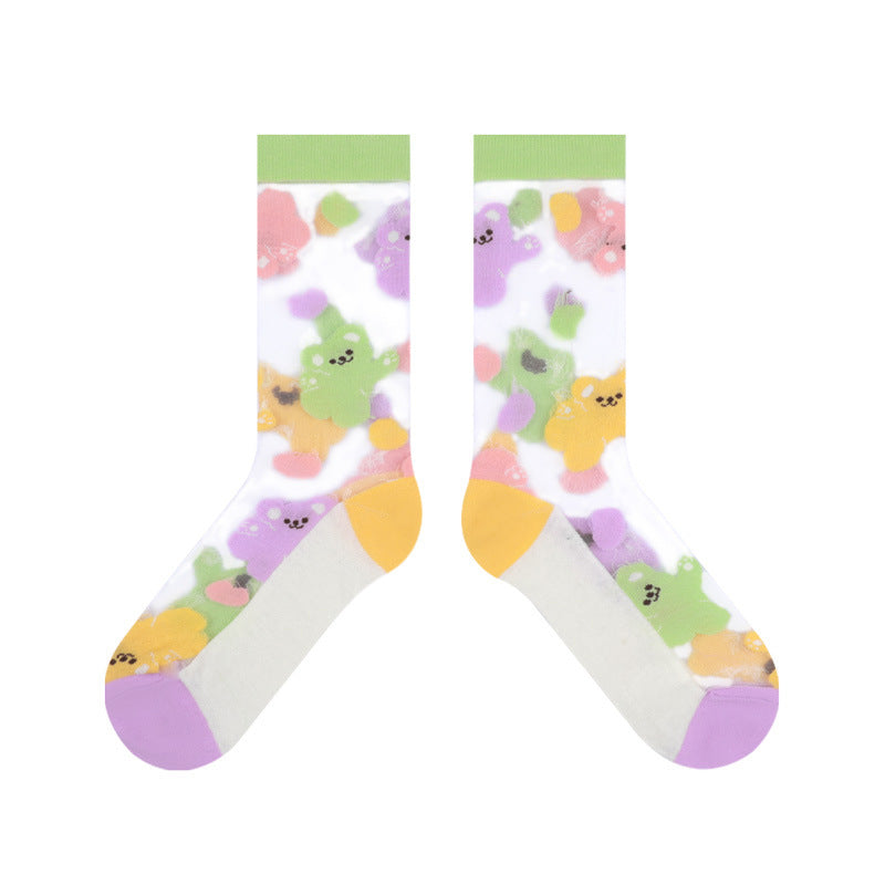 Thin Transparent Glass Fiber Breathable Cartoon Cute Ins Tide College Girl Socks Female Tube Socks