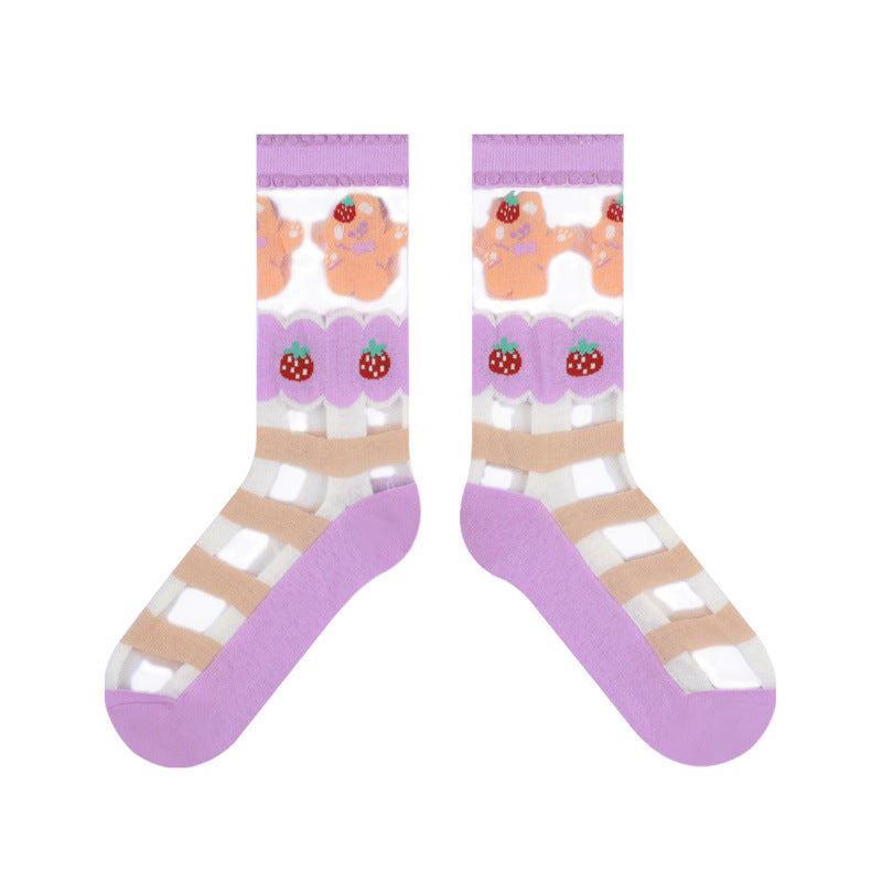 Thin Transparent Glass Fiber Breathable Cartoon Cute Ins Tide College Girl Socks Female Tube Socks