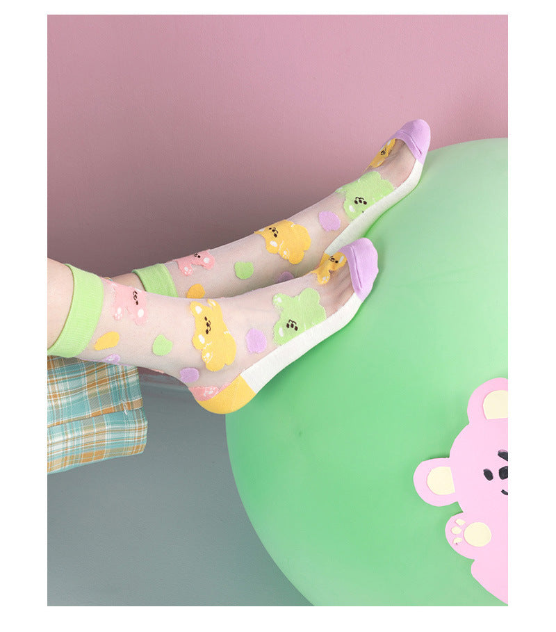 Thin Transparent Glass Fiber Breathable Cartoon Cute Ins Tide College Girl Socks Female Tube Socks