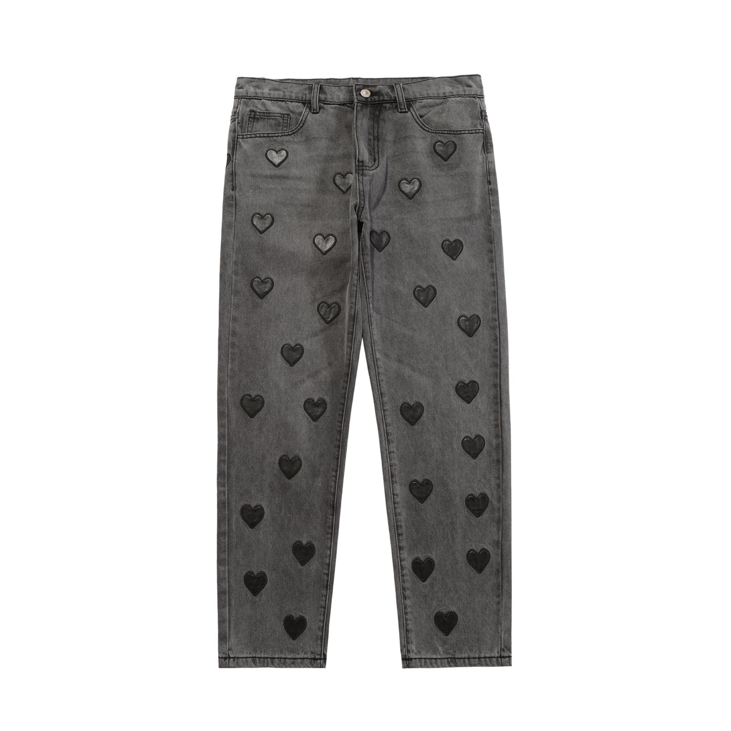 Love Embroidered Patch Loose Straight Center Men's And Women's Casual Pants