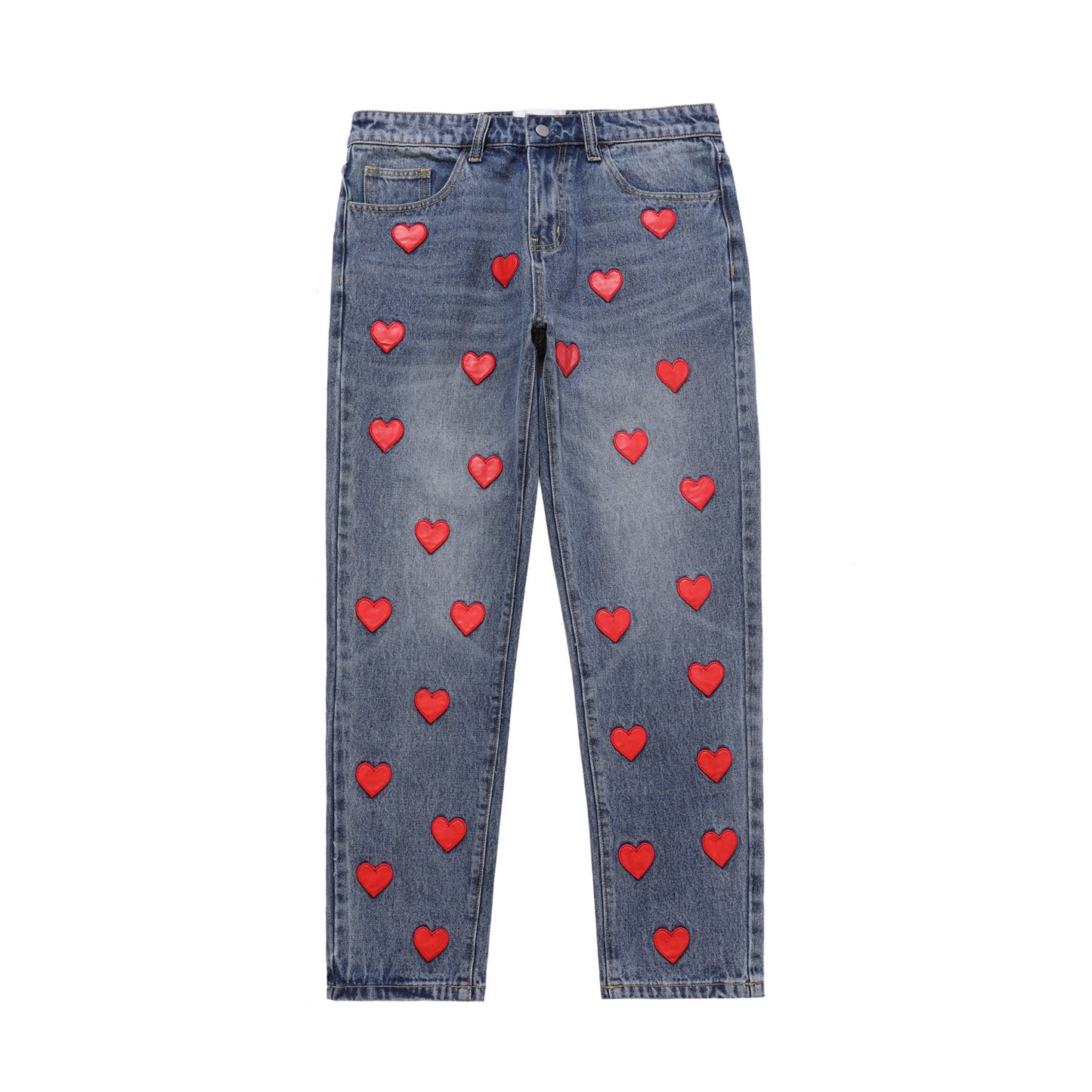 Love Embroidered Patch Loose Straight Center Men's And Women's Casual Pants