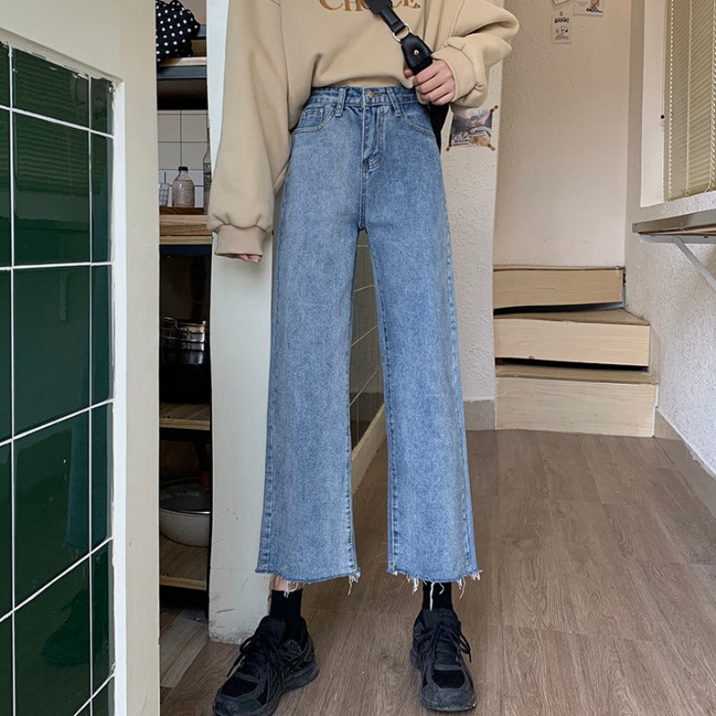 New Spring Korean Version Of The High-waist Loose Straight-leg Pants Are Thin And Versatile