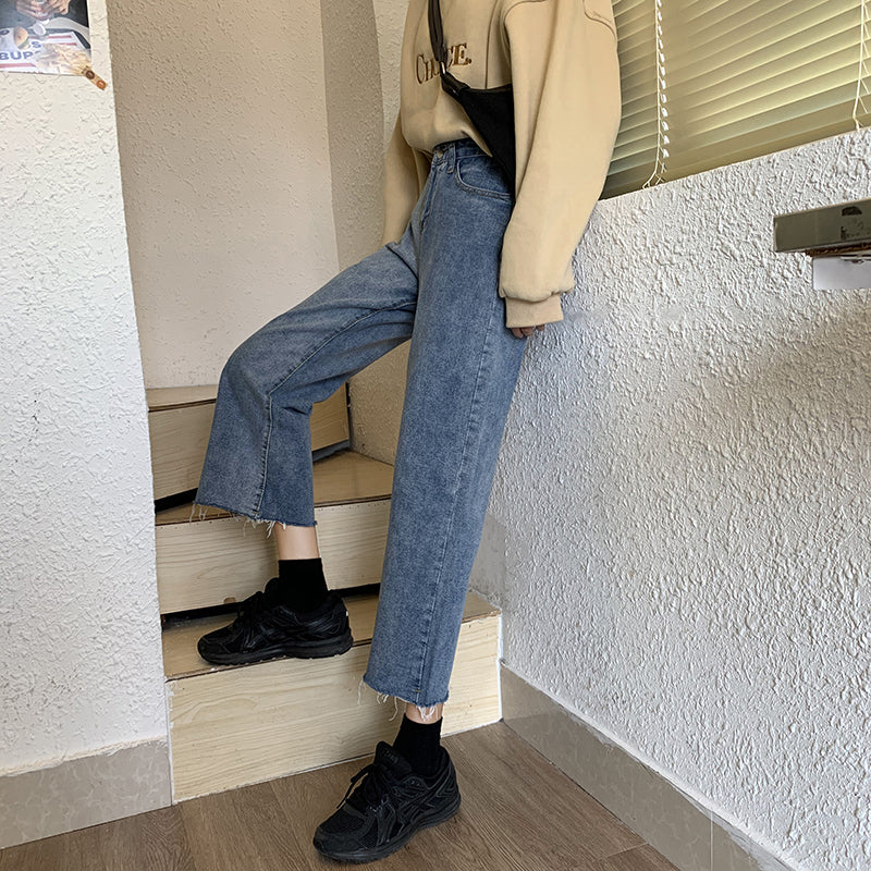 New Spring Korean Version Of The High-waist Loose Straight-leg Pants Are Thin And Versatile