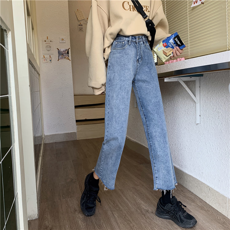 New Spring Korean Version Of The High-waist Loose Straight-leg Pants Are Thin And Versatile