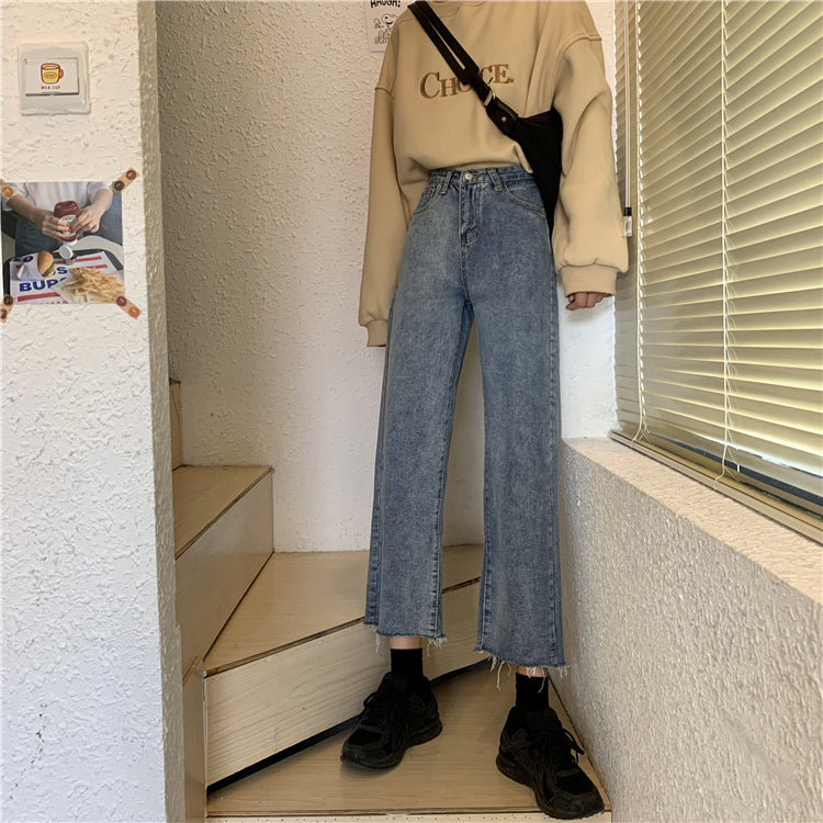 New Spring Korean Version Of The High-waist Loose Straight-leg Pants Are Thin And Versatile