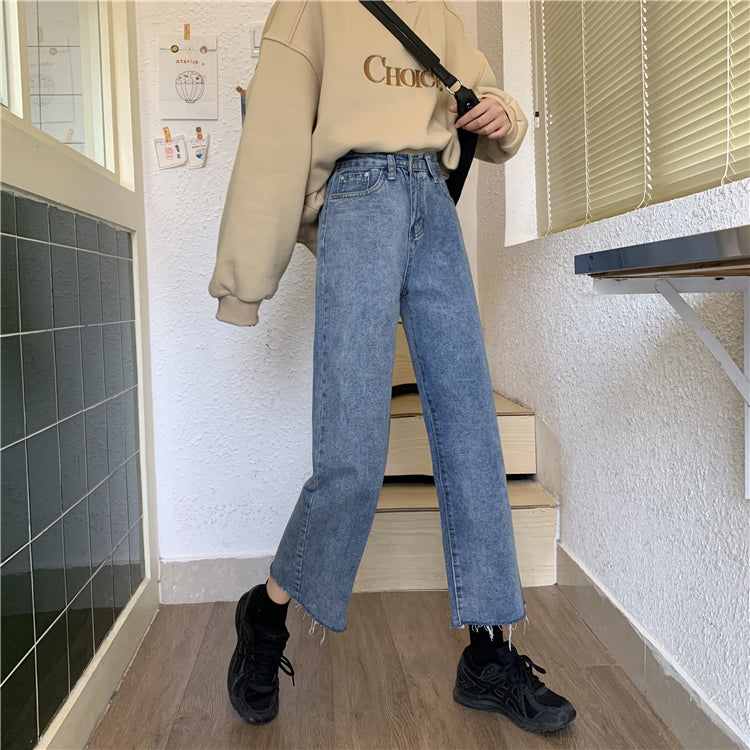 New Spring Korean Version Of The High-waist Loose Straight-leg Pants Are Thin And Versatile