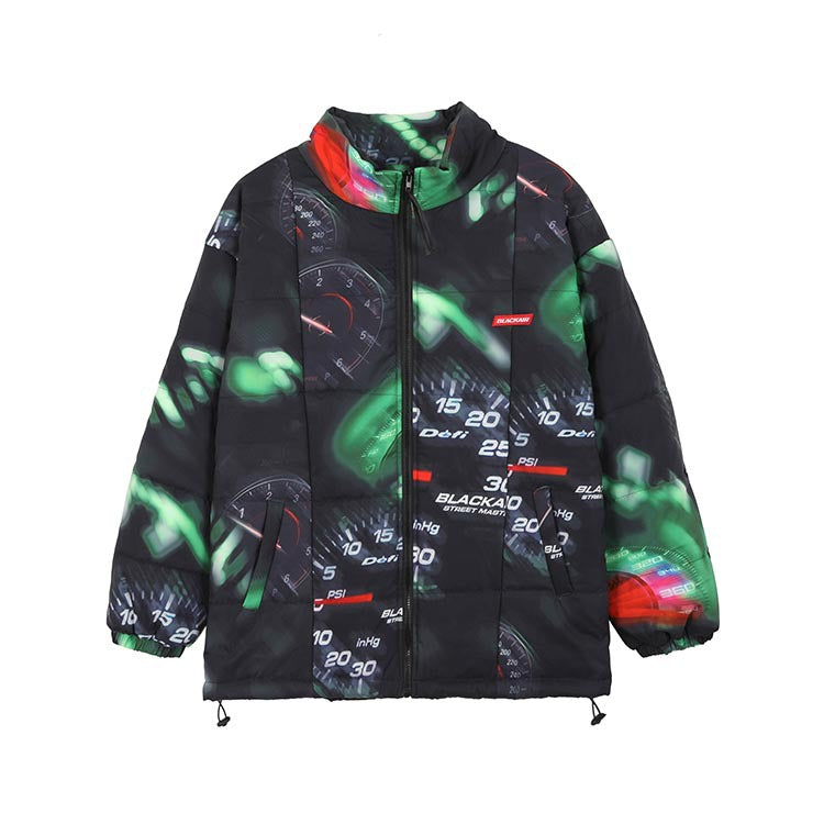 Loose Jacket Speedometer Neon Trend Stand-up Collar Men's Padded Jacket