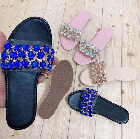 Fashion Rhinestone Flat-bottomed Women's Slippers