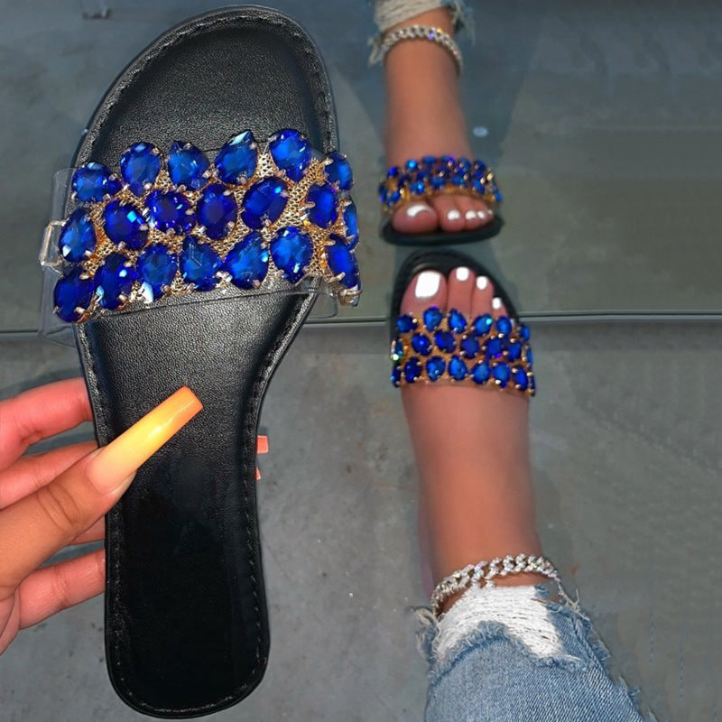 Fashion Rhinestone Flat-bottomed Women's Slippers
