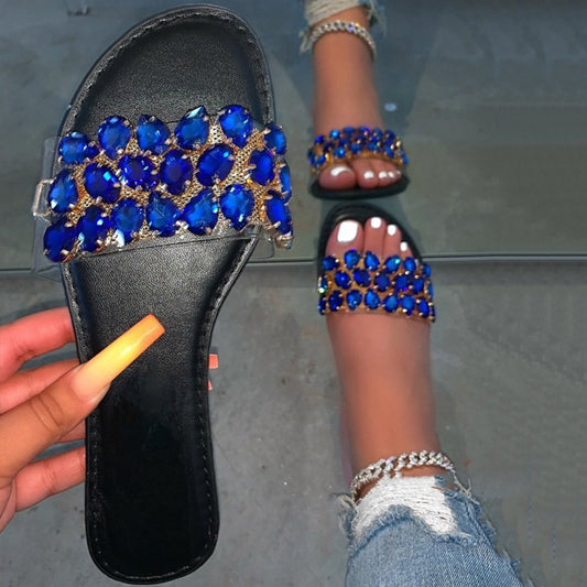 Fashion Rhinestone Flat-bottomed Women's Slippers