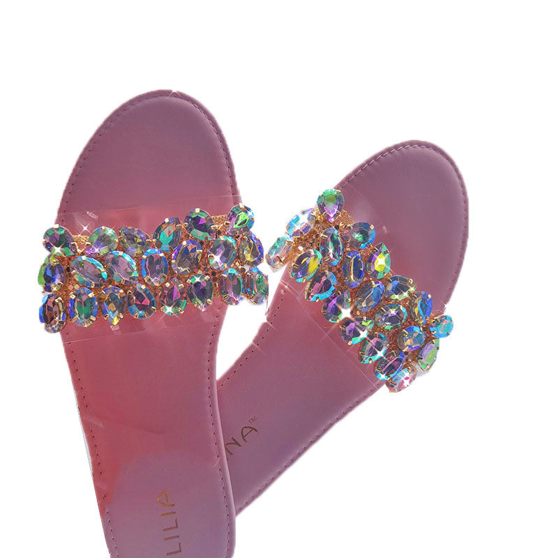 Fashion Rhinestone Flat-bottomed Women's Slippers