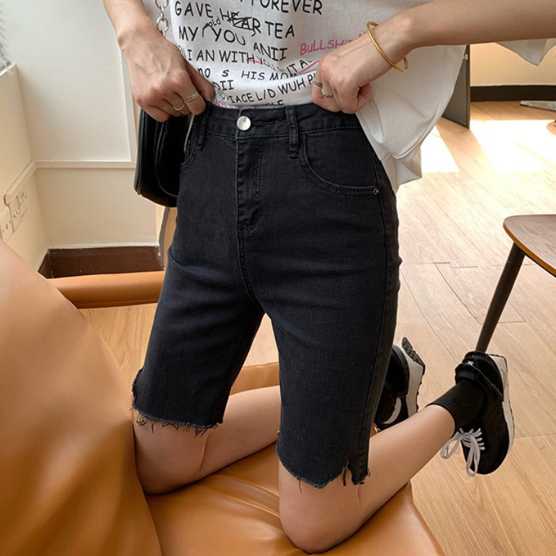 Net Red Stretch Black Five-point Pants