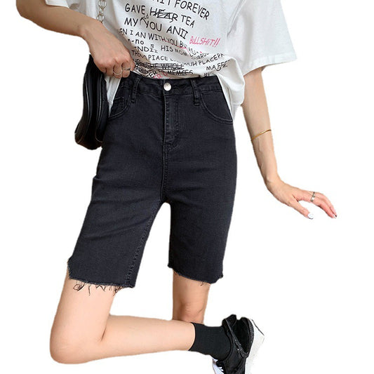 Net Red Stretch Black Five-point Pants