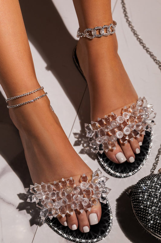 Fashion Flat Bottom Rhinestone Ladies Slippers