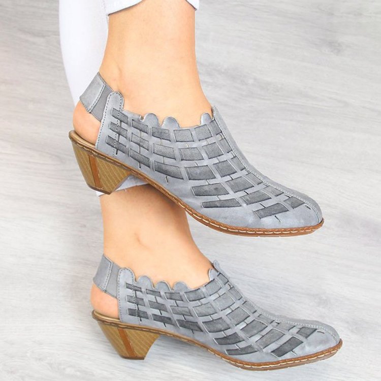 Cross-knit low-heel chunky heel colorblock sandals