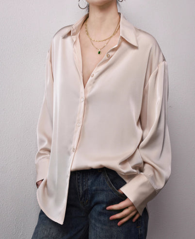 Loose Oversized Drop Shoulder High-end Drape Lazy Luster Shirt