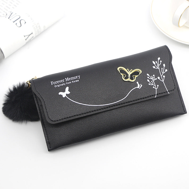 Fashion Ladies Long Solid Color Fur Ball Bow Clutch