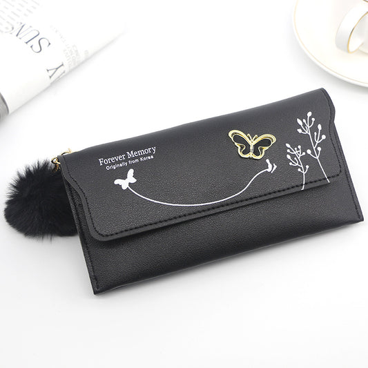 Fashion Ladies Long Solid Color Fur Ball Bow Clutch